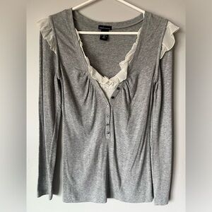 Gray Ruffled V-Neck Top